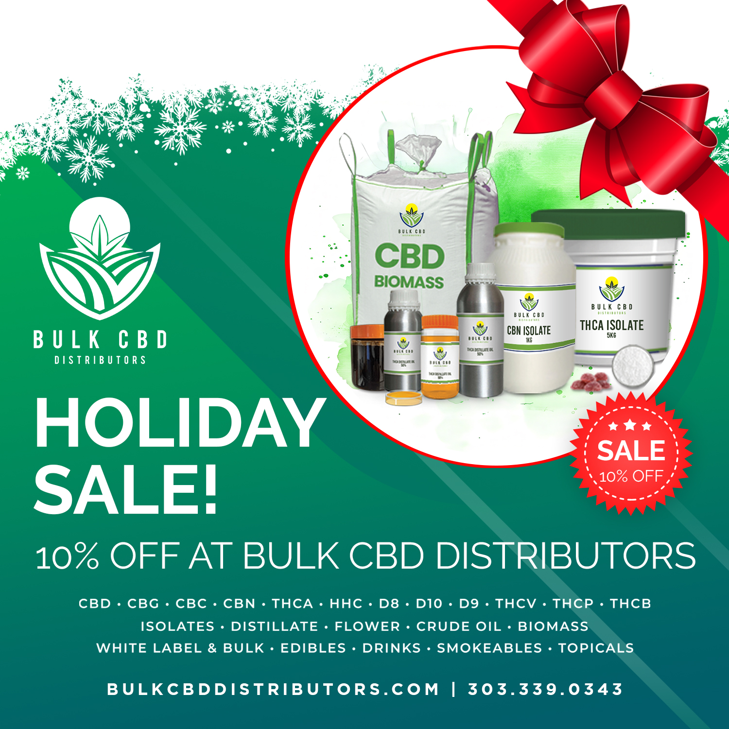 10% Off Hemp Ingredients – Holiday Promotion at Bulk CBD Distributors 10% Off Hemp Ingredients – Holiday Promotion at Bulk CBD Distributors