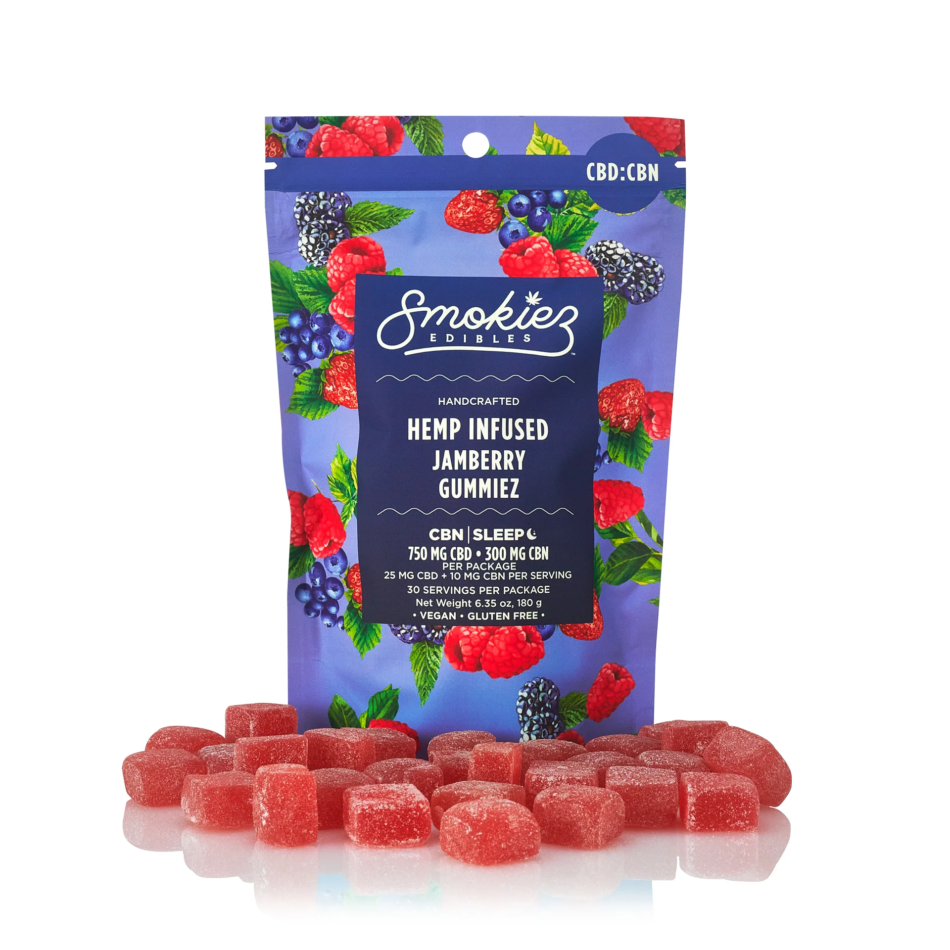 Smokiez Jamberry Cbd:cbn 2.5:1 Gummies Smokiez 30-Pack Jamberry Cbd + Cbn Gummies