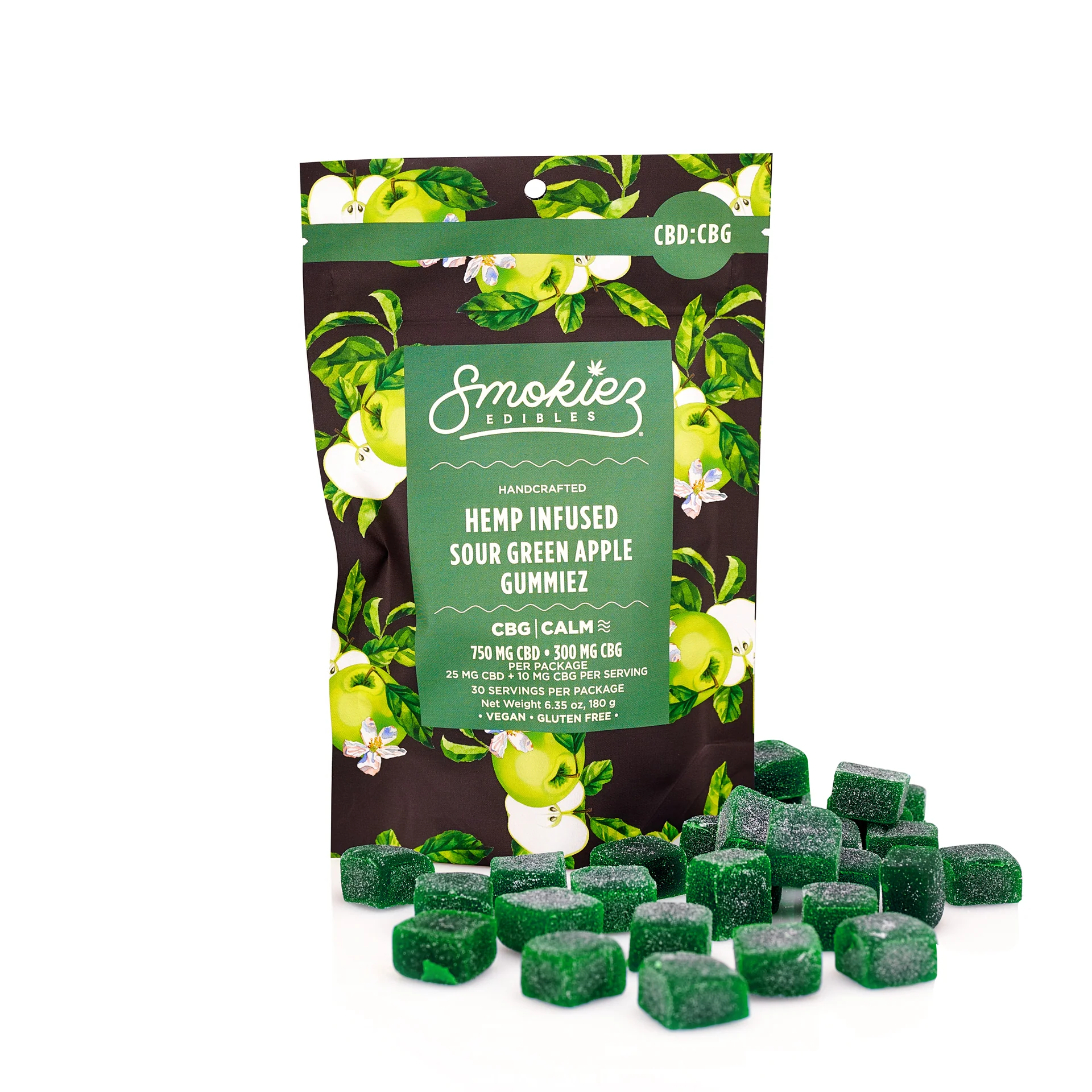 Smokiez Sour Green Apple Cbd:cbg 2.5:1 Gummies Smokiez 30-Pack Sour Green Apple Cbd + Cbg Gummies