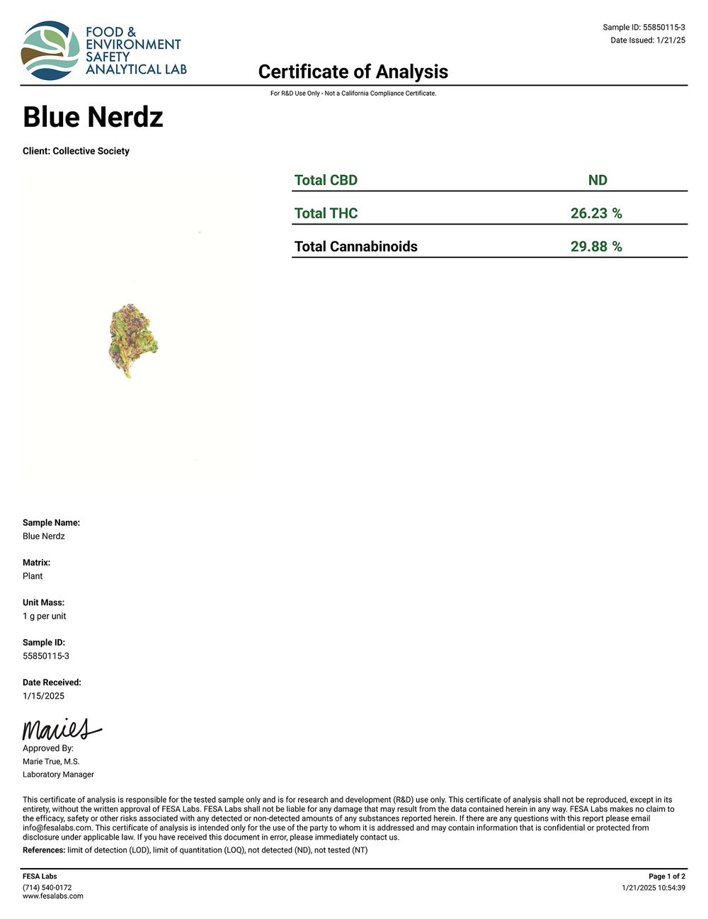DoughLicious Blue Nerdz Exotic THCA Flower COA 1-21-25