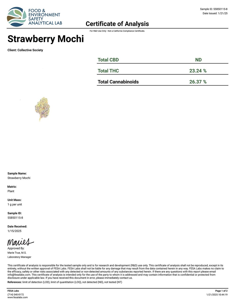Lost Jane Strawberry Mochi Exotic THCA Flower COA 1-21-25